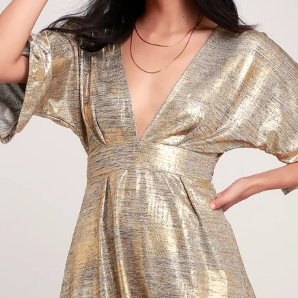 LUCY LOVE Open Back Metallic Light Lounge Gold Skater Party Dress